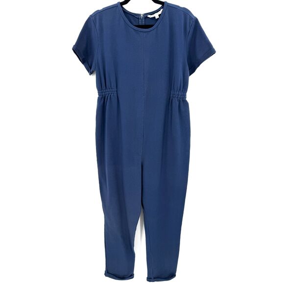 THE NINES BY HATCH Blue Short Sleeve Maternity Jumpsuit Pantsuit Size L Large - Picture 2 of 7